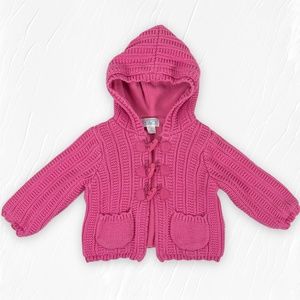 Childrens Place Sweater Hoodie Bright Pink Lined Toggle Front Sz 12 months (12M)